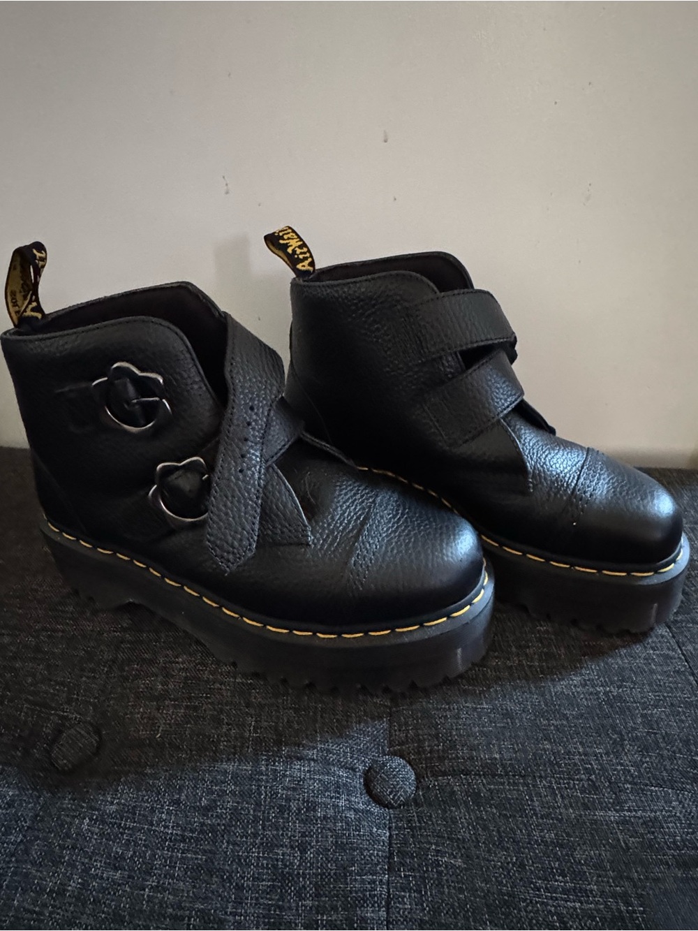 Dr. Martens Black Leather Platform Combat Boots